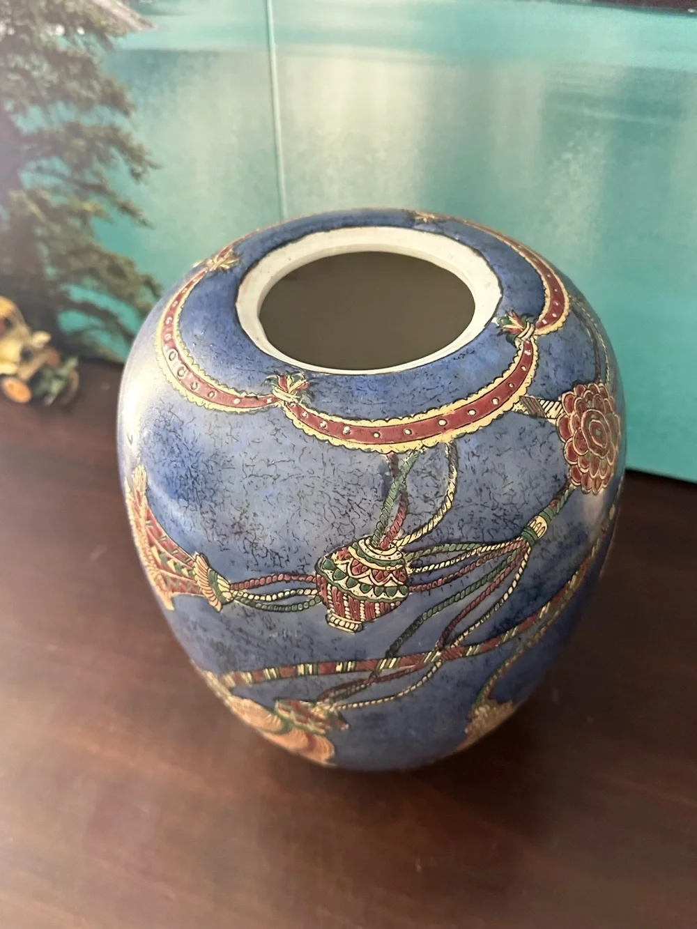 Blue Floral Ceramic Vase - Brand: